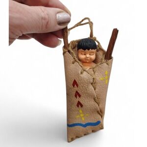 Southwest‎ Cradleboard Baby Figurine • Native Style Ornament • 5" Folk Decor